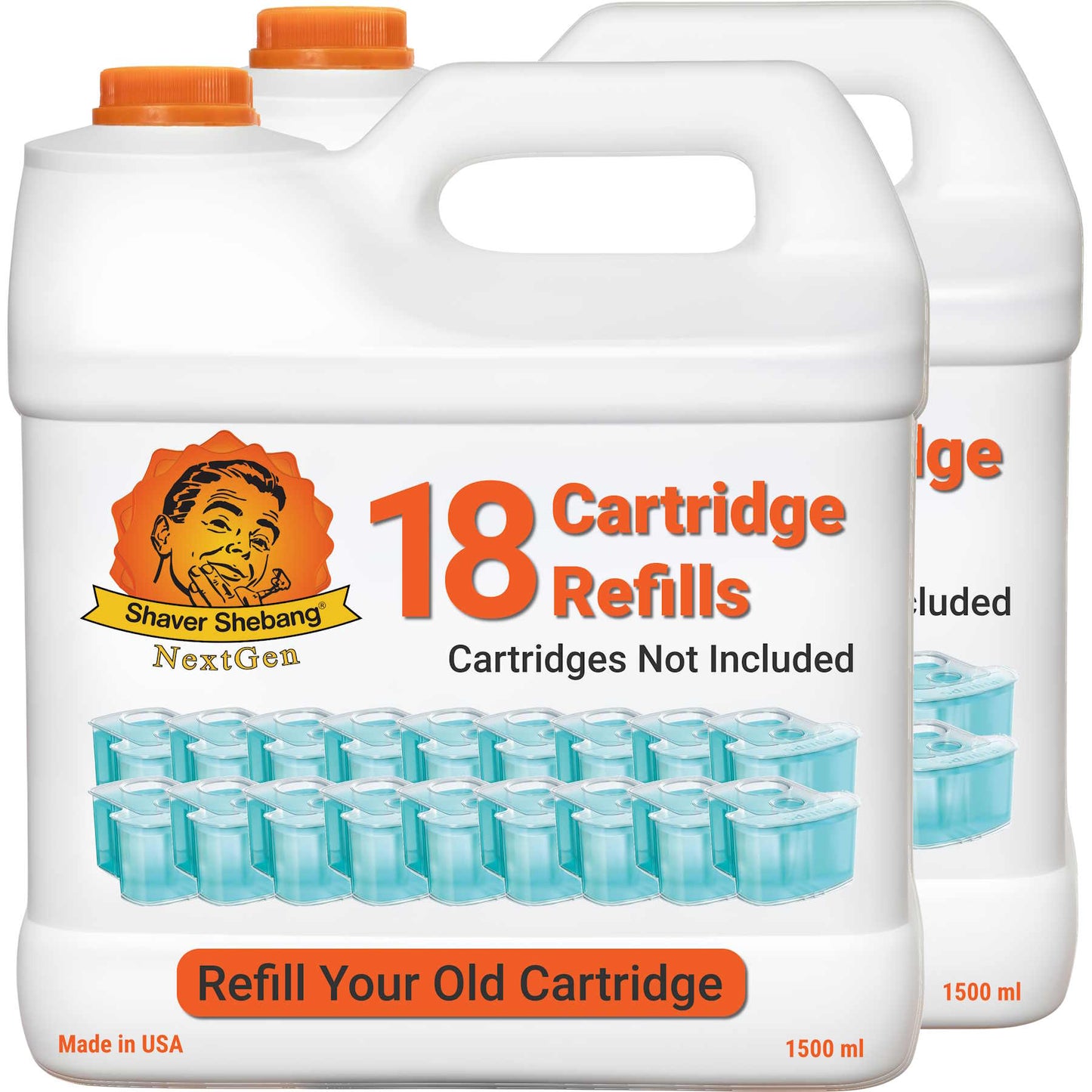 2 bottles of Shaver Shebang for Philips Norelco SmartClean refills. Each bottle refills 18 SmartClean cartridges.