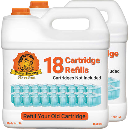 2 bottles of Shaver Shebang for Philips Norelco SmartClean refills. Each bottle refills 18 SmartClean cartridges.